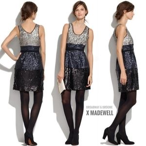 Madewell x B&B sequin tank dress, size 12, New with Tags, silver, black & blue
